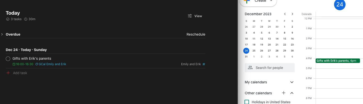 Todoist synced with Google Calendar